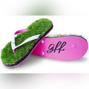 GFF Grass Top Pink Strap Flip Flops Womens Size 11 Golf Funny Festive